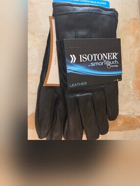 isotoner Men's Black Leather SmartTouch Gloves Size L
